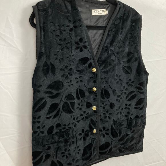 Kam Tak Womens M Black Velvet Burnout Vest Whimsigoth Witchy Gothic Retro Vamp - Picture 3 of 7